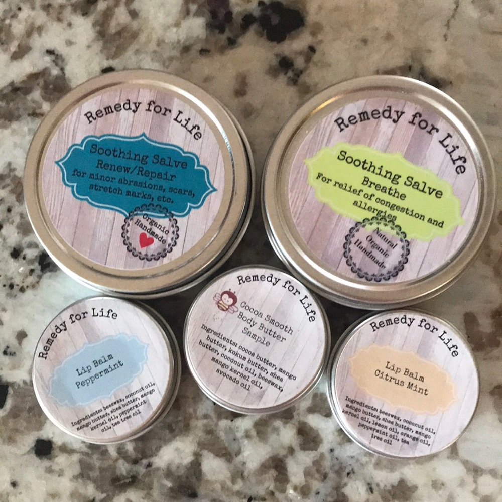 Organic body salves and lip balms